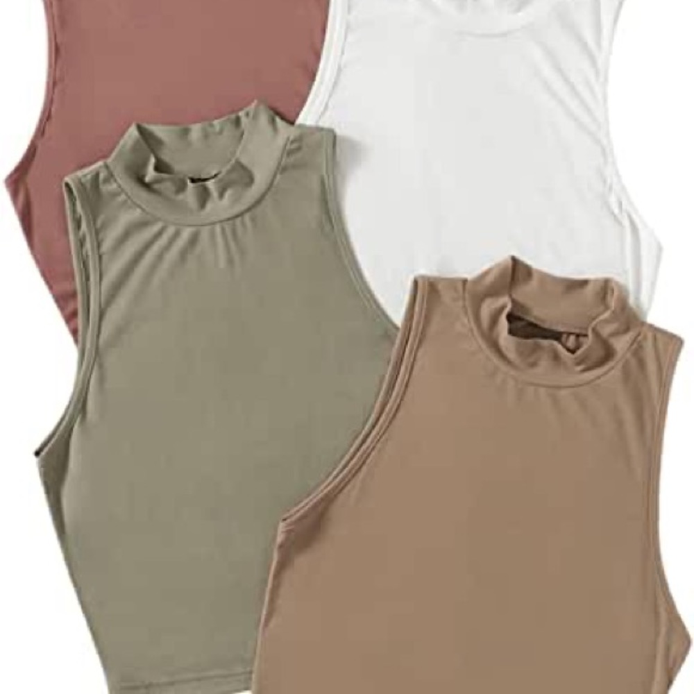 Women's 4 Pieces Basic Tank Tops Mock Neck